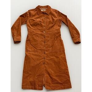 Boden Flora Cord Brown Midi Dress Button Front Utility Patch Pocket Chic 8P